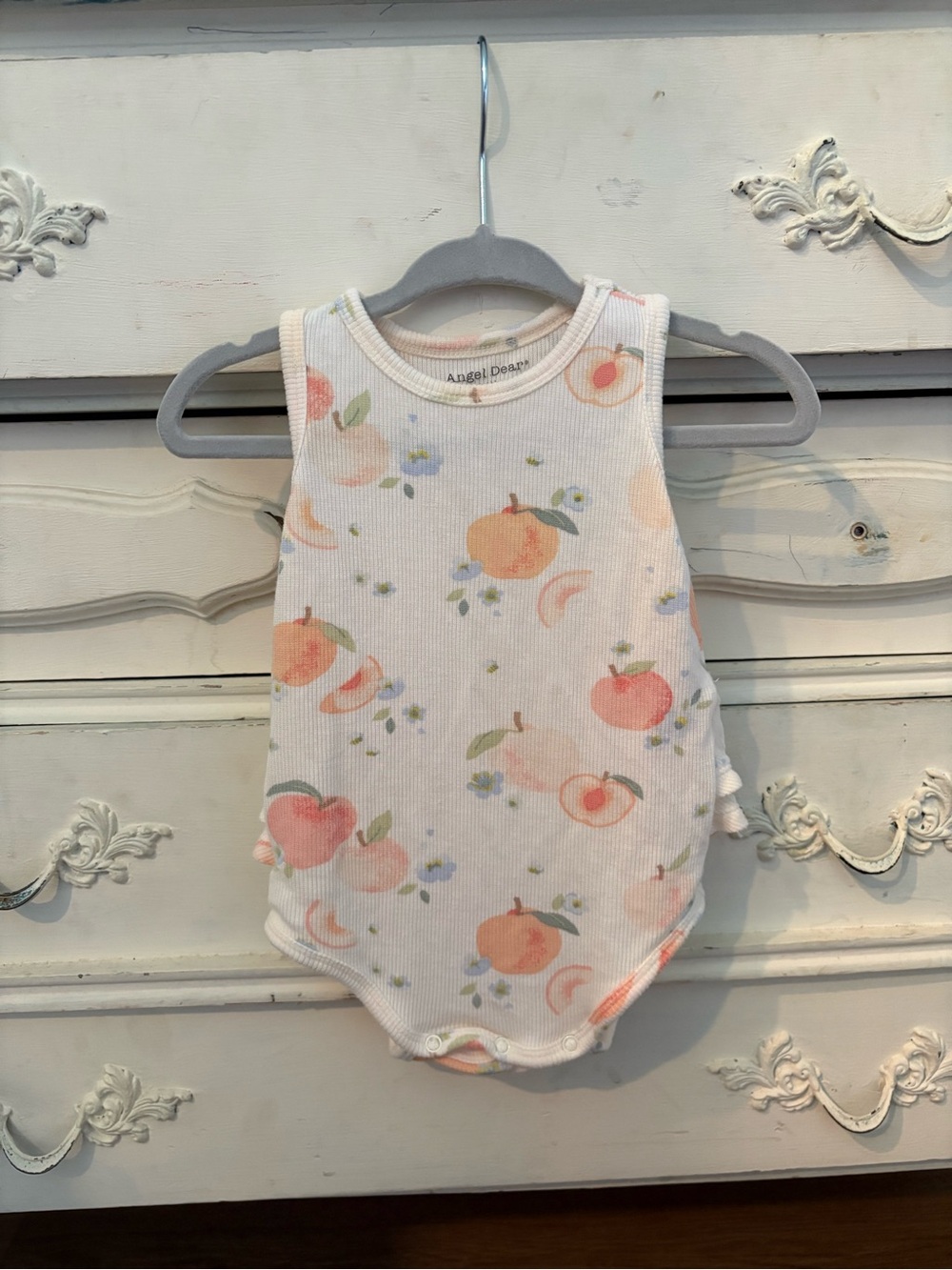 Angel Dear White Peach-Print Ribbed Tank Bodysuit